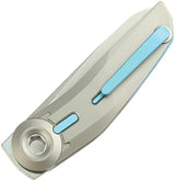 Reate Knives VK Tron Premium Detent Action Knife - M390 Satin Blade Gray Titanium Handle With Cyan Accents by Reate Knives