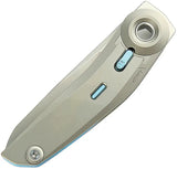 Reate Knives VK Tron Premium Detent Action Knife - M390 Satin Blade Gray Titanium Handle With Cyan Accents by Reate Knives
