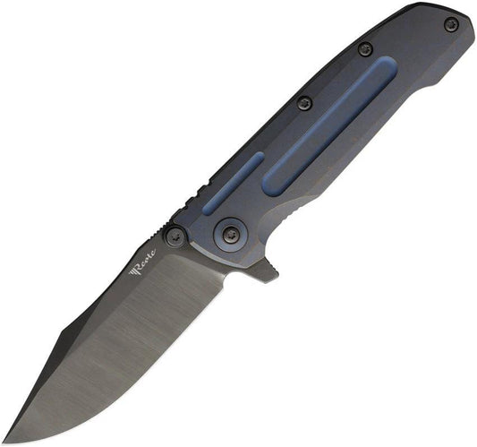 Reate Knives 9DV2 Framelock Titanium Bronze Blue REA225 EDC Knife With Black DLC CPM154 Blade by Reate Knives