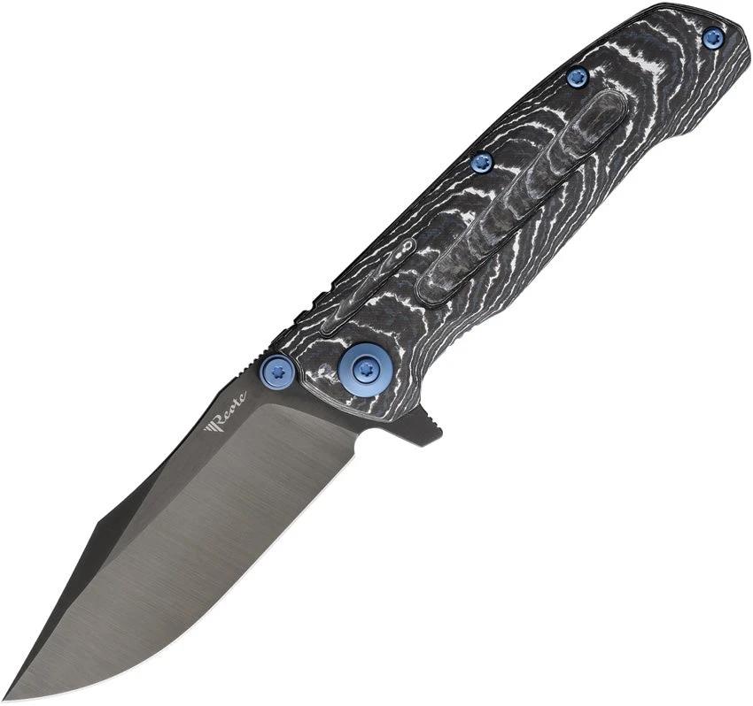 Reate Knives 9DV2 Framelock Storm Fat CF Premium EDC Knife CPM154 DLC Blade White Storm CF Handle by Reate Knives