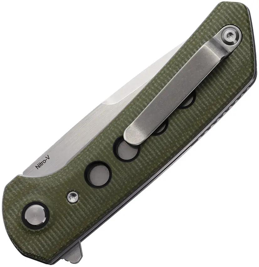 Reate Knives PL XF Pivot Lock Knife - Stonewashed Nitro V Blade And Green Canvas Micarta Handle by Reate Knives