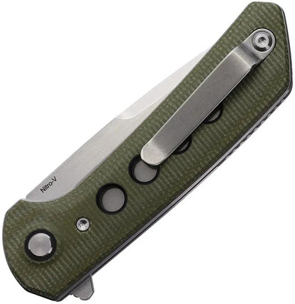 Reate Knives PL XF Pivot Lock Knife - Stonewashed Nitro V Blade And Green Canvas Micarta Handle by Reate Knives