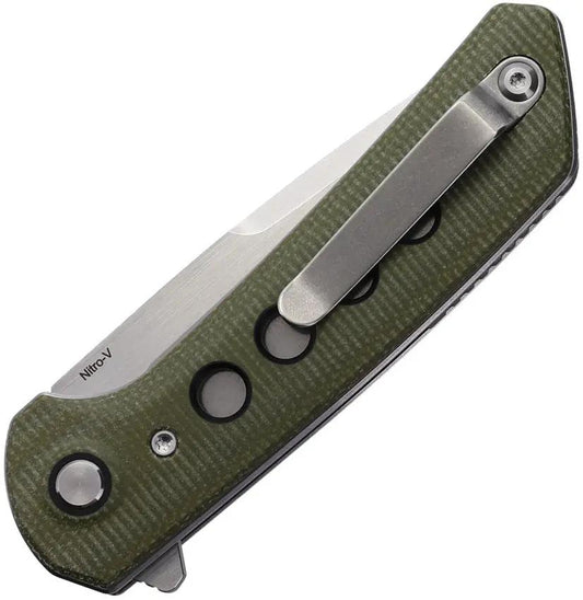 Reate Knives PL XF Pivot Lock Knife - Stonewashed Nitro V Blade And Green Canvas Micarta Handle by Reate Knives