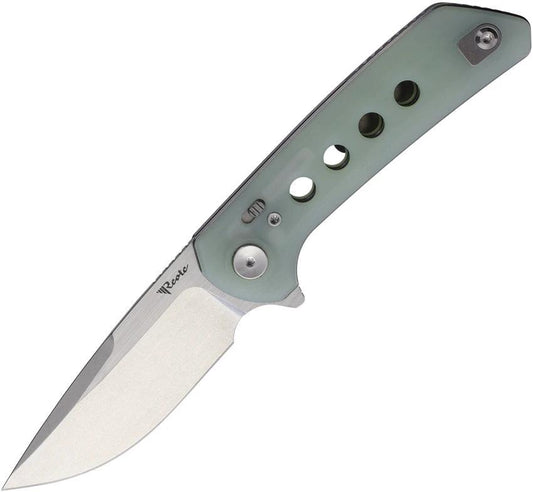 Reate Knives PLXF Pivot Lock Knife With Nitro V Blade Stonewashed Jade G10 Handle Extended Tang And EDC Pocket Clip by Reate Knives