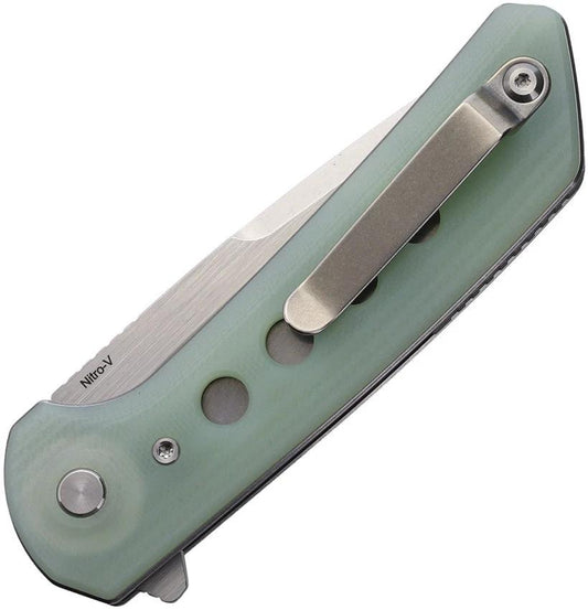 Reate Knives PLXF Pivot Lock Knife With Nitro V Blade Stonewashed Jade G10 Handle Extended Tang And EDC Pocket Clip by Reate Knives