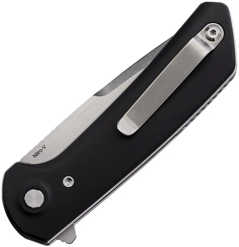 Reate PL-XF Folding Knife - Nitro V Blade With Pivot Lock Black Aluminum Handle Stonewash Finish by Reate Knives