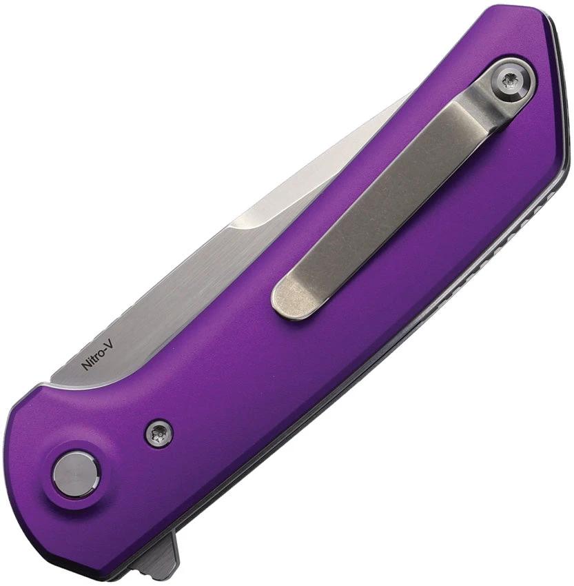 Reate Knives PL XF Purple Aluminum Handle Nitro V Stonewashed Blade Extended Tang EDC Knife by Reate Knives