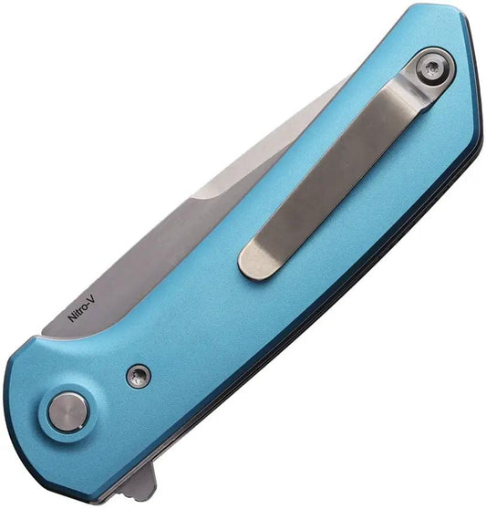 Reate Knives PL-XF Pivot Lock Knife - Blue Aluminum Handle Nitro-V Steel 3.38 Inch Blade EDC by Reate Knives
