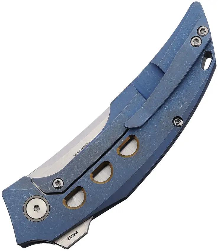 Reate Knives Velocity Framelock VELOCITY 2 - Blue Stonewashed Titanium Handle Bronze Anodized Holes Elmax 3 Inch Blade by Reate Knives