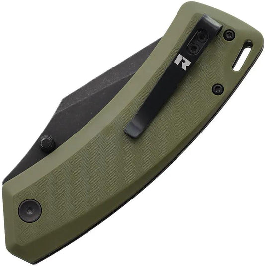 Revo Canyon Button Lock Knife - OD Green FRN Handle With 3 Inch Stonewash 4Cr13MoV Blade by Revo