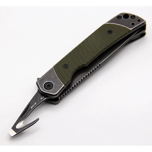 Revo Duo Linerlock Drop Point OD Green - 9Cr18MoV Stainless Guthook And Drop Point Blades, Olive Drab G10 Handle by Revo