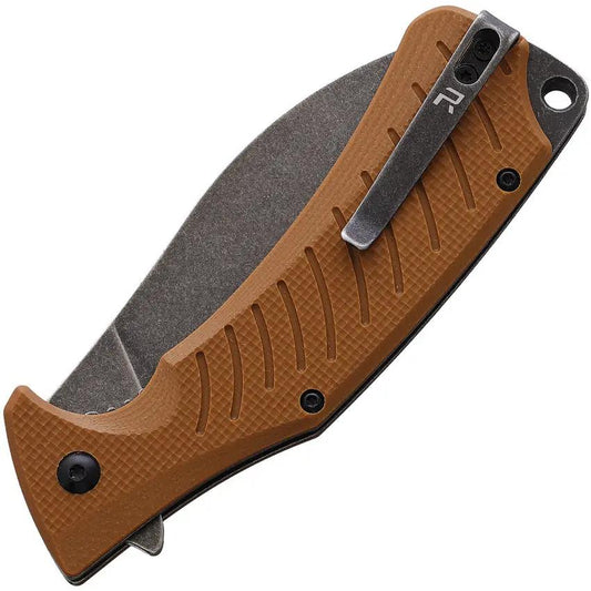 Revo Ness Linerlock Coyote - 3.5in D2 Tool Steel Blade Brown G10 Handle Lanyard Hole Pocket Clip by Revo