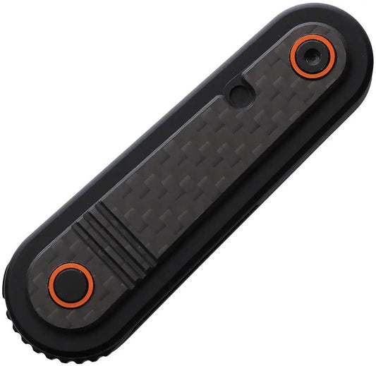 Revo Spirit Button Lock - Black Stonewash 14C28N Stainless Blade With Carbon Fiber Onlay And Lanyard Hole by Revo