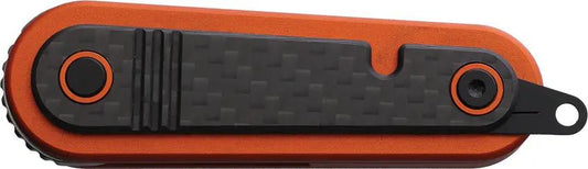 Revo Spirit Button Lock Orange Folding Knife - 2.88in Closed, 1.88in Blade, 14C28N Sandvik With Carbon Fiber Onlay by Revo