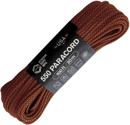 Atwood Rope MFG Parachute Cord Diamond Org C550 DIAMOND BLK W/ NEON ORANG by Atwood Rope MFG
