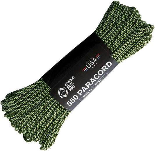 Atwood Rope MFG Parachute Cord Diamond Blk/Grn C550 DIAMOND BLK W/ NEON GREEN by Atwood Rope MFG