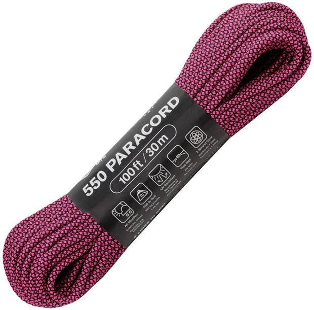 Atwood Rope MFG Parachute Cord Diamond Black C550 DIAMOND BLK W/ HOT PINK by Atwood Rope MFG