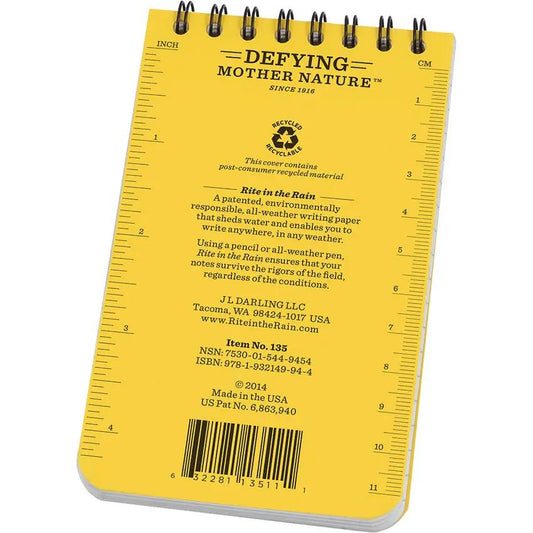 Rite In The Rain Top Spiral Yellow Notebook 3x5 Waterproof Field Notebook For Outdoor Professionals by Rite in the Rain