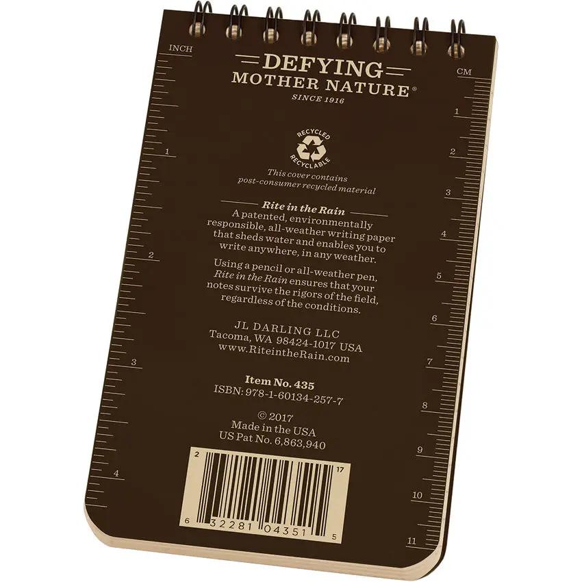 Rite In The Rain 3x5 Top Spiral Notebook Brown Polydura Compact Field Journal For Professionals Students Outdoors by Rite in the Rain