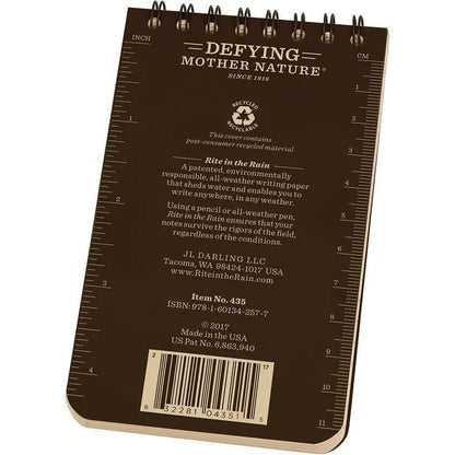 Rite In The Rain 3x5 Top Spiral Notebook Brown Polydura Compact Field Journal For Professionals Students Outdoors by Rite in the Rain