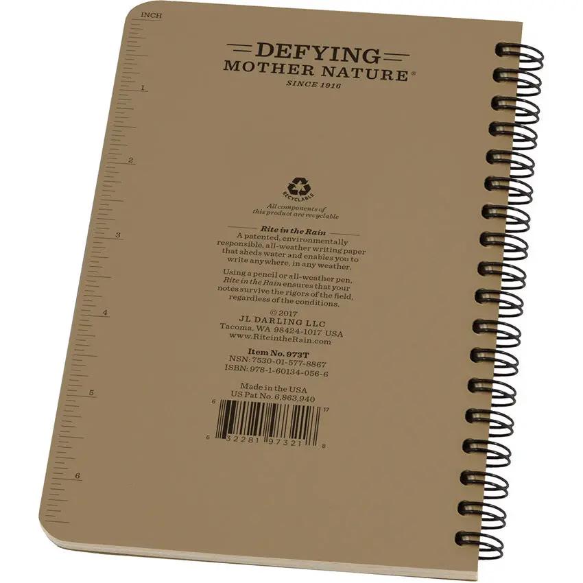 Rite in the Rain Tan Side Spiral Notebook 973T Weatherproof Field Journal for Outdoor Enthusiasts by Rite in the Rain