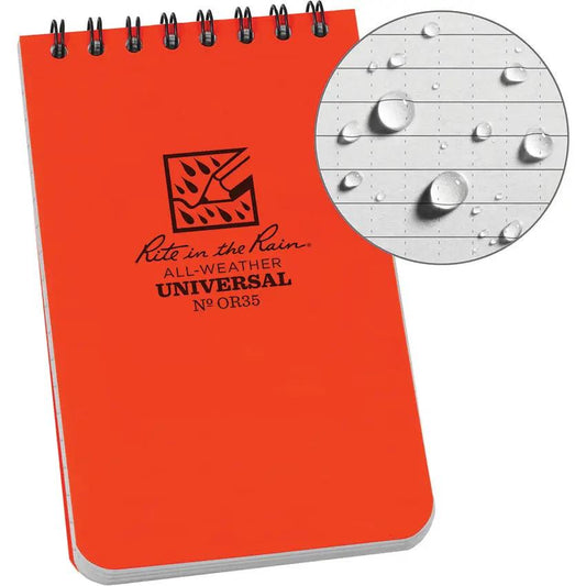 Rite In The Rain Top Spiral Notebook 3x5 Blaze Orange Cover For Fieldwork Professionals by Rite in the Rain