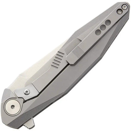 Rike Knife Framelock RK1508SP M390 - Satin Drop Point Blade And Gray Titanium Handle by Rike Knife
