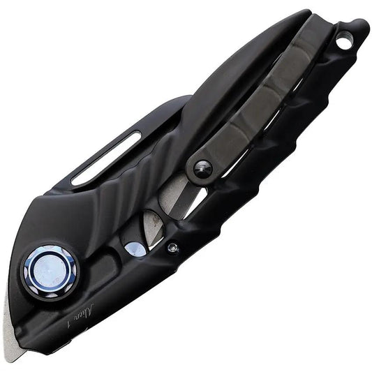 Rike Knife Alien1 Framelock Plain Alien1B - Bohler M390 2.5 Inch Blade Stonewash Finish Black Titanium Handle by Rike Knife