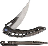 Rike Knife Alien 4 Framelock RKALIENDG Damasteel Blade Titanium Handle Tang Glass Breaker Pen Tool Included by Rike Knife