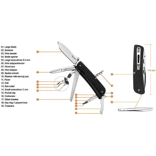 Ruike L42 Large Multifunction Knife All In One EDC Tool With Bottle Opener Saw Wire Cutter G10 Handle - Outdoor Ready by RUIKE