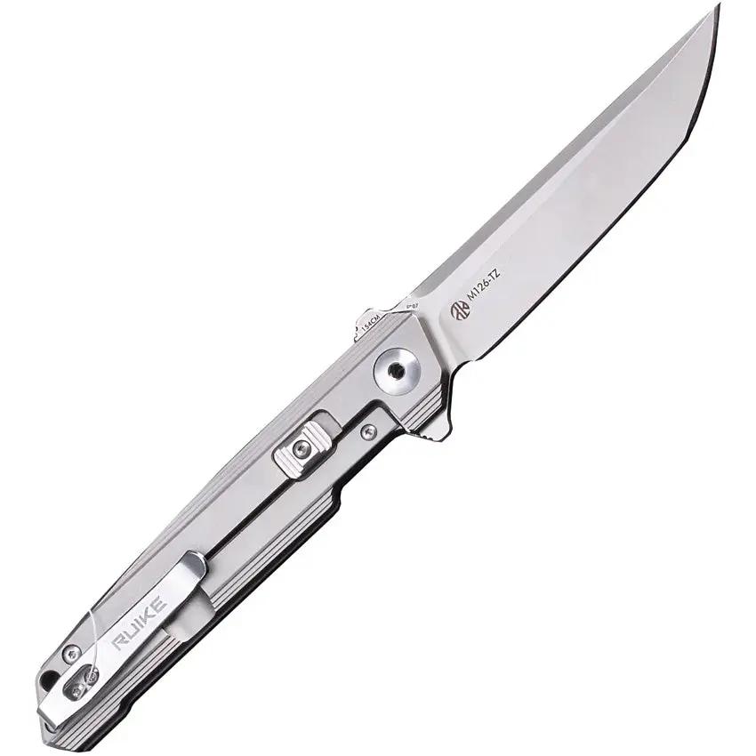 RUIKE M126TZ Framelock EDC Knife - Satin N690 Blade With Extended Tang And Gray Titanium Handle by RUIKE