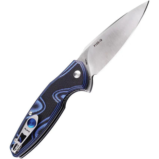 RUIKE Fang P105 Linerlock - Compact 3.5 Inch Satin Blade Folding Knife With 14C28N Steel And Blue-Black G10 Handle by RUIKE