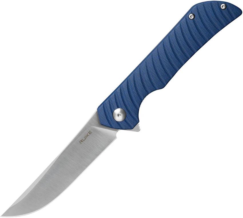 Ruike P122 Liner Lock Knife With Blue Micarta Handle Satin 14C28N Blade Extended Tang For EDC by Ruike