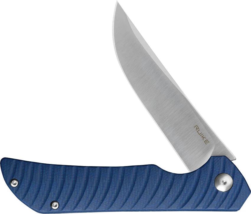 Ruike P122 Liner Lock Knife With Blue Micarta Handle Satin 14C28N Blade Extended Tang For EDC by Ruike