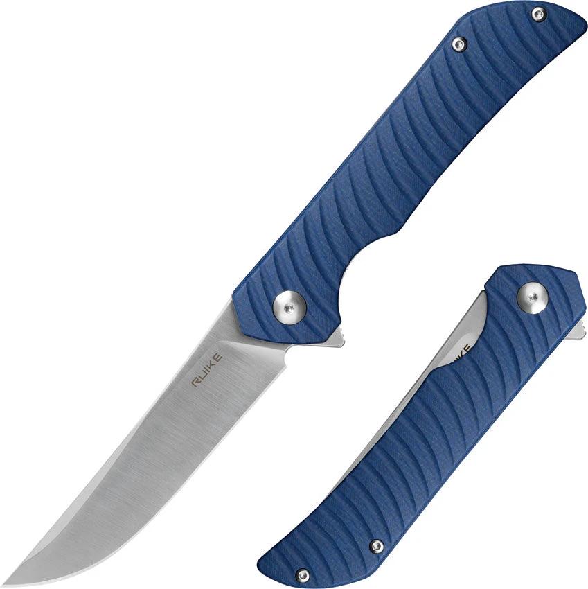 Ruike P122 Liner Lock Knife With Blue Micarta Handle Satin 14C28N Blade Extended Tang For EDC by Ruike