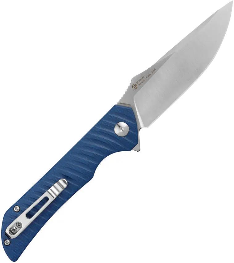 Ruike P123 Linerlock Knife - 3.75 Inch Satin Blade With Blue Sculpted Micarta Handle For EDC Clip by Ruike