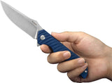 Ruike P123 Linerlock Knife - 3.75 Inch Satin Blade With Blue Sculpted Micarta Handle For EDC Clip by Ruike