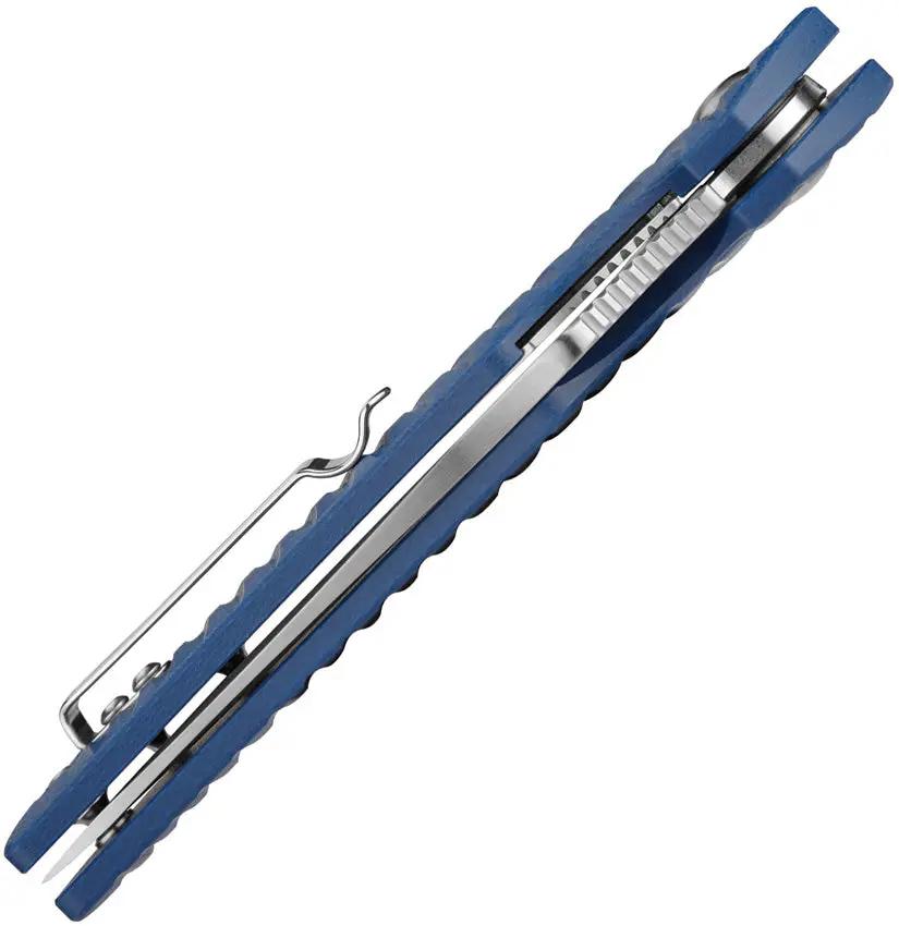 Ruike P123 Linerlock Knife - 3.75 Inch Satin Blade With Blue Sculpted Micarta Handle For EDC Clip by Ruike