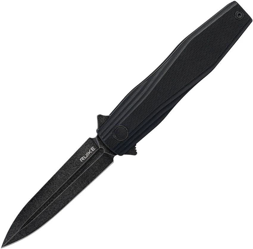 RUIKE P188 Linerlock Folding Knife Black G10 Handle With D2 Tool Steel Blade Extended Tang Pocket Clip EDC by RUIKE