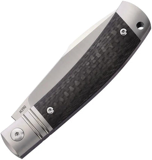 Rike Knife Slip Joint Black Carbon Fiber RKKD01BLKCF - 4 Inch Closed With Satin M390 Blade by Rike Knife