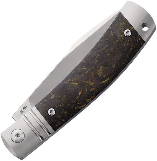 Rike Knife Slip Joint - Gold Dark Matter Carbon Fiber Handle With Satin Bohler M390 Blade by Rike Knife
