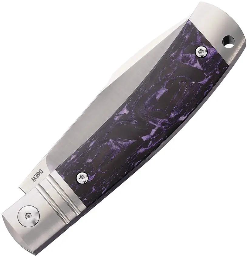 Rike Knife Slip Joint Four Inch Closed Three Inch M390 Blade Purple Carbon Fiber Handle Lanyard Hole Case Included by Rike Knife