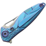 Rike Knife Hummingbird Framelock Blue Titanium Handle Damasteel DS93X Blade Compact EDC Knife by Rike Knife