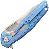 Rike Knife Thor 3 Framelock M390 Blue - Bead-Blast Blade Blue Titanium Handle 5 Inch Closed by Rike Knife