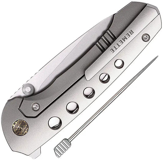Remette Bee Framelock Ti RT-31022 - Orange Peel Titanium Handle Bead Blast Bohler M390 Blade Pocket Clip by REMETTE