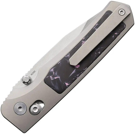 Remette Aurora Crossbar Lock Purple Aura-P - 4in Closed, 3in Bohler M390 Blade With Purple Haze Fat Carbon Fiber Inlay by REMETTE