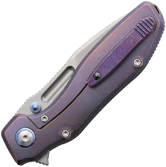 Remette TwoFace Framelock Purple DSTF-B - Pearlescent Dual Grind Blade With Purple Titanium Handle by REMETTE