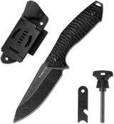 REMETTE Allosaurus Fixed Blade - Black D2 Tool Steel Clip Point, G10 Handle, Fire Starter With Striker And Kydex Sheath by REMETTE