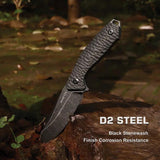 REMETTE Allosaurus Fixed Blade - Black D2 Tool Steel Clip Point, G10 Handle, Fire Starter With Striker And Kydex Sheath by REMETTE