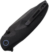 Remette Cool Whale Linerlock Black Stonewash 14C28N Stainless Blade Carbon Fiber Pattern G10 Handle Extended Tang by REMETTE